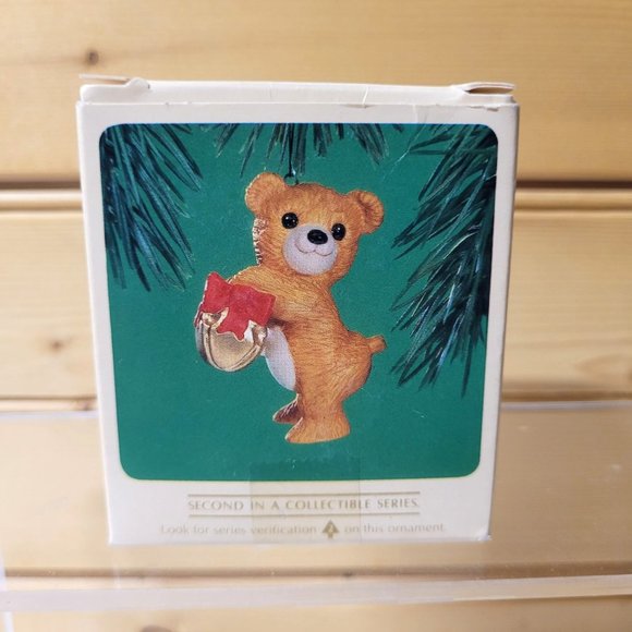 Keepsake Ornament 3 Hallmark Vintage Perky Penguin Cinnamon Bear Frosted Images - Picture 2 of 7